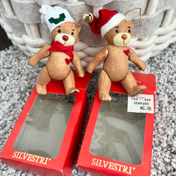 Pair of Vintage Silvestri Porcelain Teddy Bear Christmas Tree Ornaments NOS - Picture 11 of 13